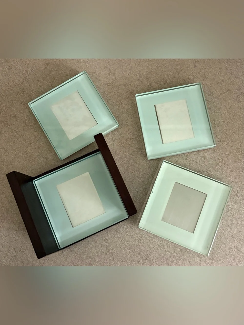 Crate&Barrel Glass Photo Coasters Set 4